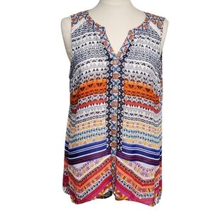 Olive Hill V Neck Sleeveless Crochet Back Blouse Large